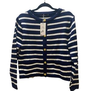 Lillusory Women's Size Small Classic Navy and White Striped Cardigan NWT